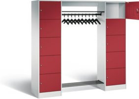 C+P Offene Garderobe Serie 8070 mit Zylinderschlössern und Garderobenstange, Front Rubinrot, Korpus Lichtgrau, H x B x T: 195 x 187 x 48 cm - Bild 1