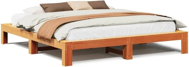 vidaXL Massivholz Bettgestell aus Kiefer in Braun, B/T/H: 180 x 200 x 31,5 cm - Bild 1