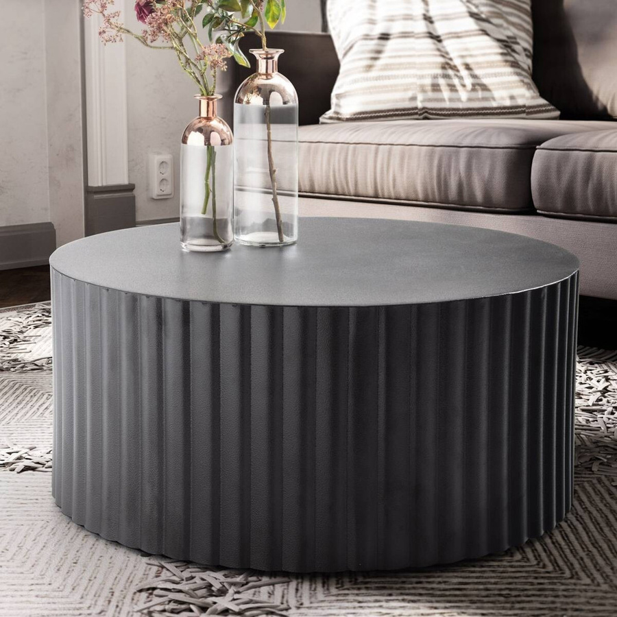 Runder Couchtisch von Wohnling in Schwarz mit Lamellenoptik aus pulverbeschichtetem Eisen, B/T/H: 67 x 67 x 31 cm - Bild 4