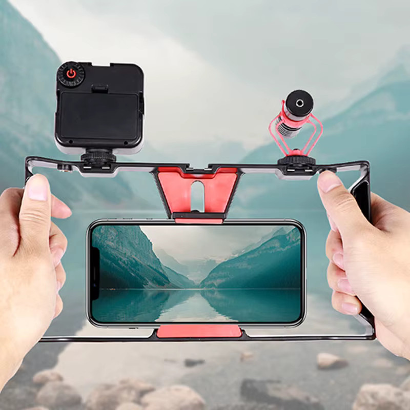 Videokamera Käfig Stabilisator Halterung Handheld Film Rig für Vlog und Telefon in Schwarz - Bild 2