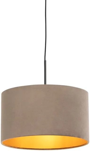 QAZQA Hängelampe mit Samtschirm in Taupe und Gold, Durchmesser: 35 cm, dimmbar, E27 - Bild 1
