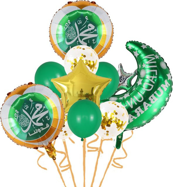LQVYI Folienballons Set Sterne Mond Konfetti in Grün und Gold für Ramadan und Eid Mubarak Dekoration - Bild 1
