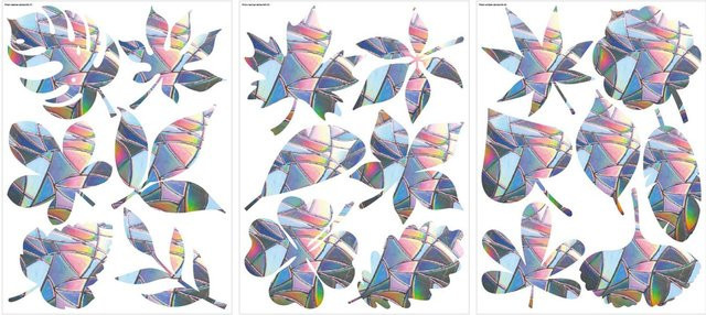 Tooarts Fensteraufkleber mit Regenbogenblättern und floralem Design, 3 Bögen, bunt, abnehmbares PVC - Bild 1