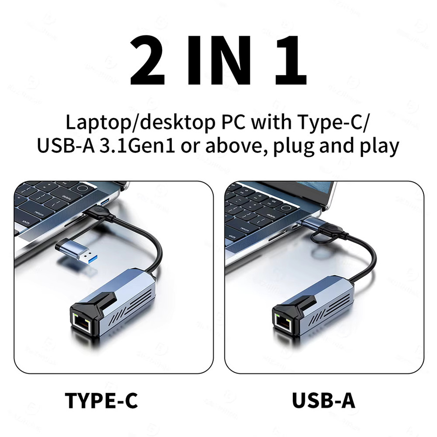 Kebidumei 2in1 USB 3.0 auf Typ-C zu RJ45 Ethernet Adapter mit 5000 Mbit/s Hochgeschwindigkeits-Netzwerkkarte für MacBook, Notebook und PC - Bild 2