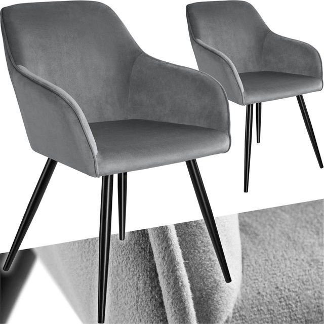 tectake Marilyn Esszimmerstuhl 2er Set, gepolstert in Samtoptik, Grau-Schwarz, B/T/H: 58 x 62 x 82 cm - Bild 1