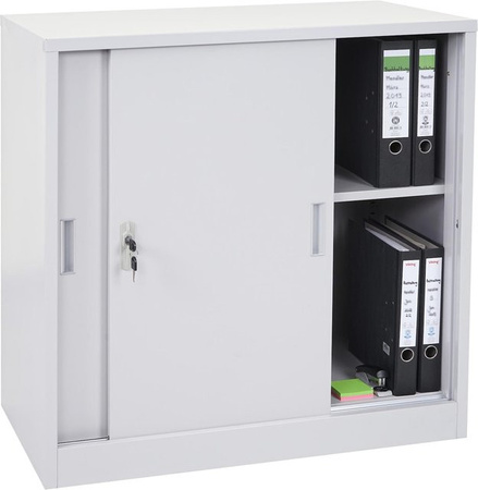 Aktenschrank Preston MCW-F41 aus Stahl mit abschließbaren Schiebetüren, grau, B/T/H: 90 x 45 x 90 cm