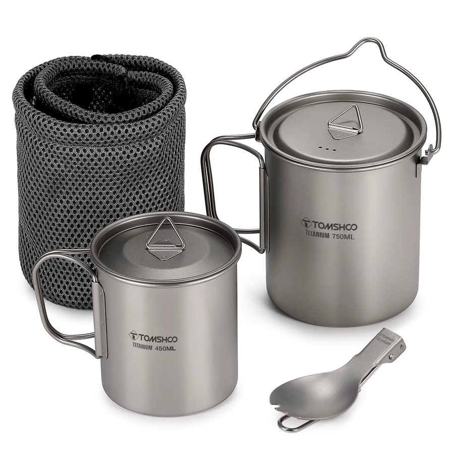 TOMSHOO Ultraleichter Titan-Topf mit Deckel und faltbarem Griff, 750 ml, ideal für Outdoor und Camping - Bild 2