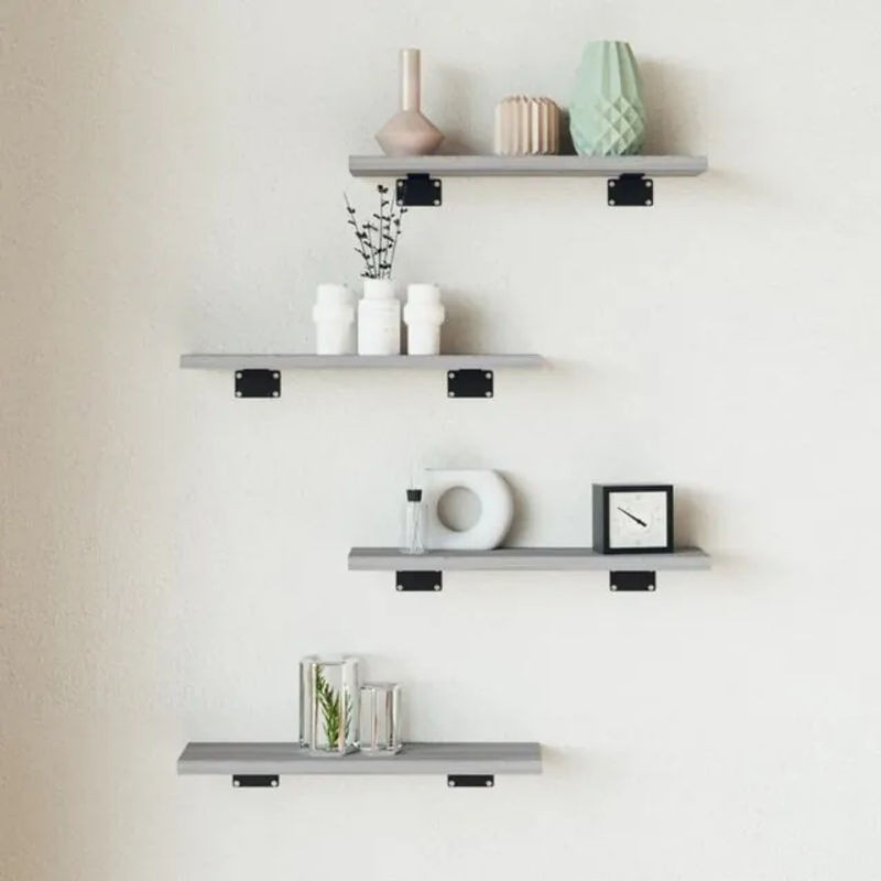 Vidaxl Wandregal Set 4 Stück in Grau Sonoma aus Holzwerkstoff, B/T/H: 40 x 10 x 1,5 cm - Bild 1