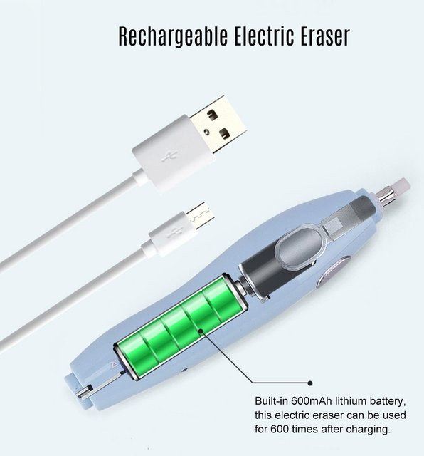 Tenwin Elektrischer Radierer mit 16 Ersatzminen, Wiederaufladbarer Radiergummi in Weiß - Bild 1