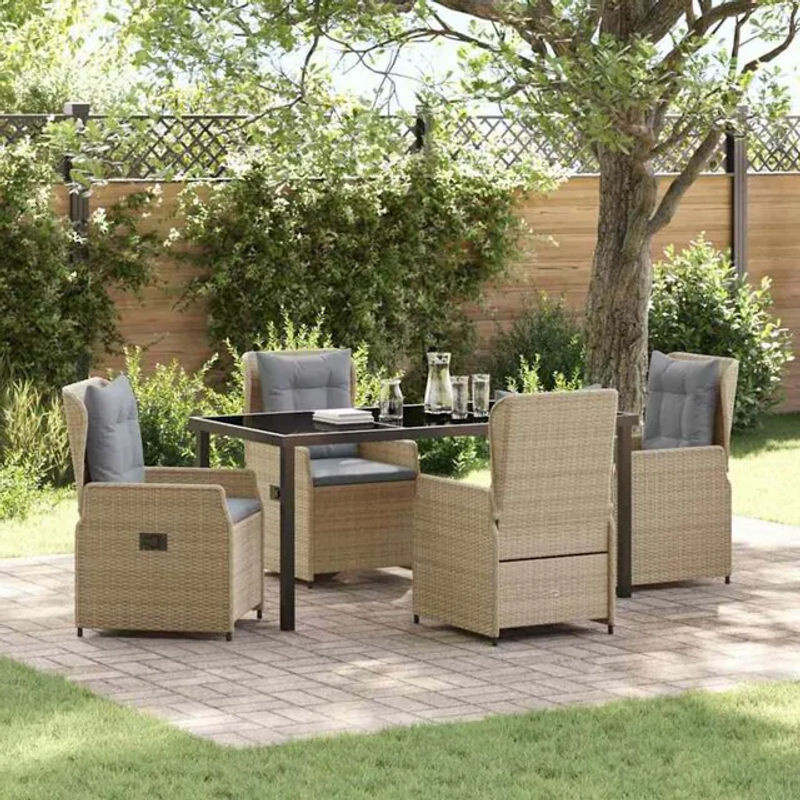 vidaXL Garten Essgruppe aus 5 Teilen in Beige mit Poly-Rattan und Glas in modernem Design - Bild 1