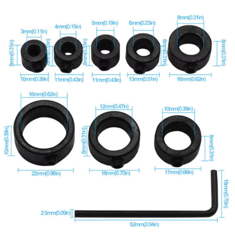 Wnew Holzbearbeitungsbohrer Set mit Tiefenanschlag und Kragenring, 8 Stück, Schwarz, 3–16 mm - Bild 2