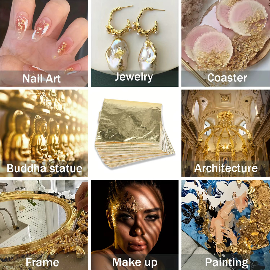 100 bis 200 Blätter Blattgold-Imitation in Gold für Kunst, DIY, Vergoldung und Möbeldekoration - Bild 2