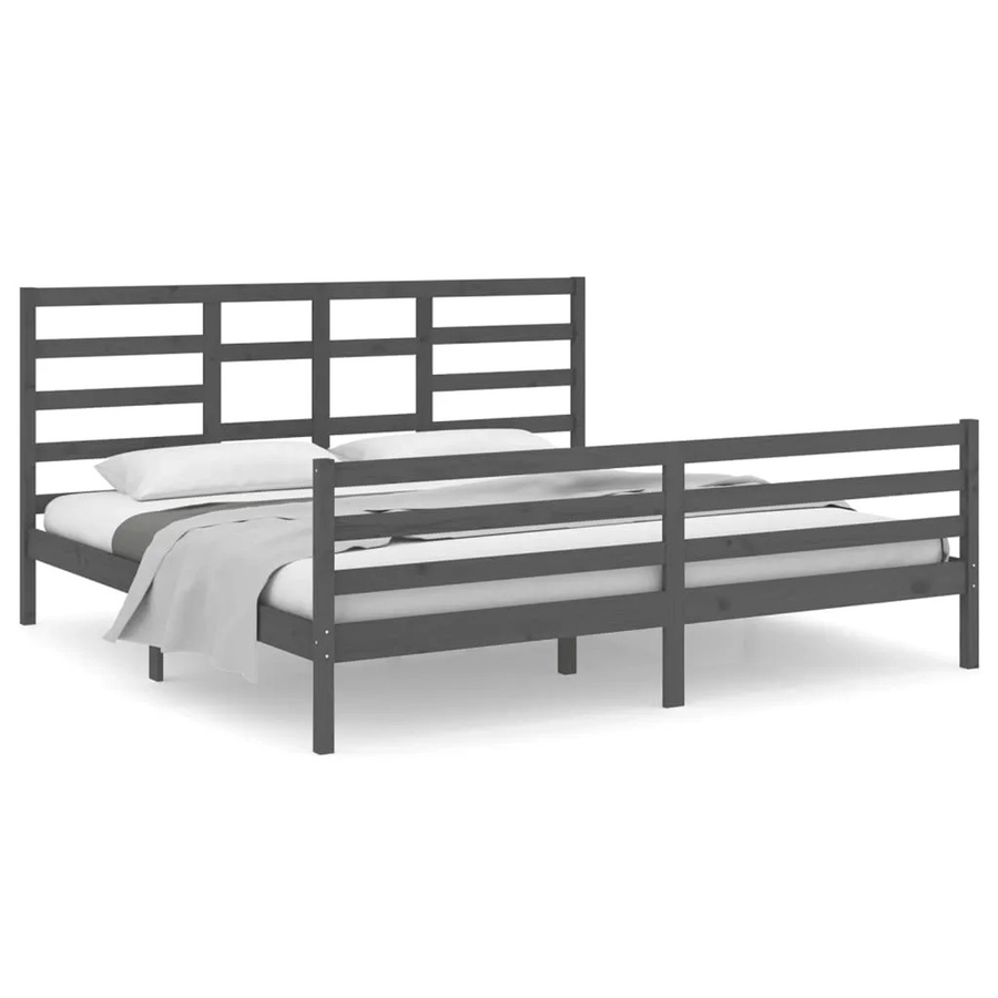 vidaXL Massivholzbett aus Kiefernholz in Grau, B/T/H: 200 x 200 x 104 cm - Bild 2
