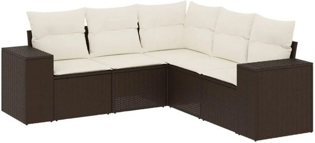 vidaXL 5-tlg. Garten-Sofagarnitur in L-Form aus braunem Polyrattan mit wetterfesten Kissen und pulverbeschichtetem Stahlgestell - Bild 1