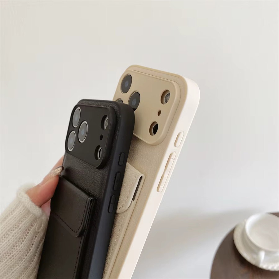 Xeber Leder-Kartenhalter-Mappenhülle mit Litschi-Textur für iPhone 17 16 15 14 13 Pro Max in Orange mit Kameraobjektivschutz und stoßfester Abdeckung - Bild 3