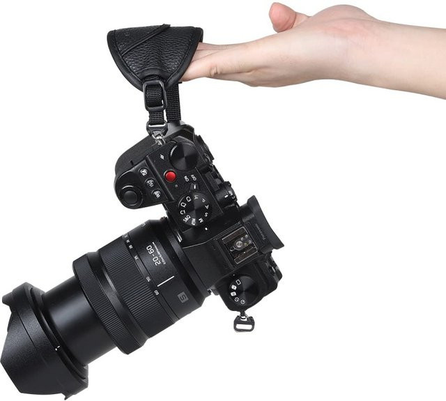 DIXSG Leder-Handgriff-Handschlaufe für DSLR-Kameras in Schwarz, passend für Nikon und Canon - Bild 1