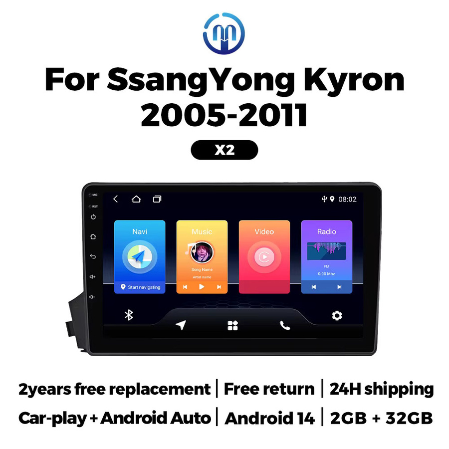 NAVIFANS Android 14 Smart-System Autoradio mit 9 Zoll Display, GPS und Carplay für SsangYong Kyron Actyon C100, Schwarz - Bild 2