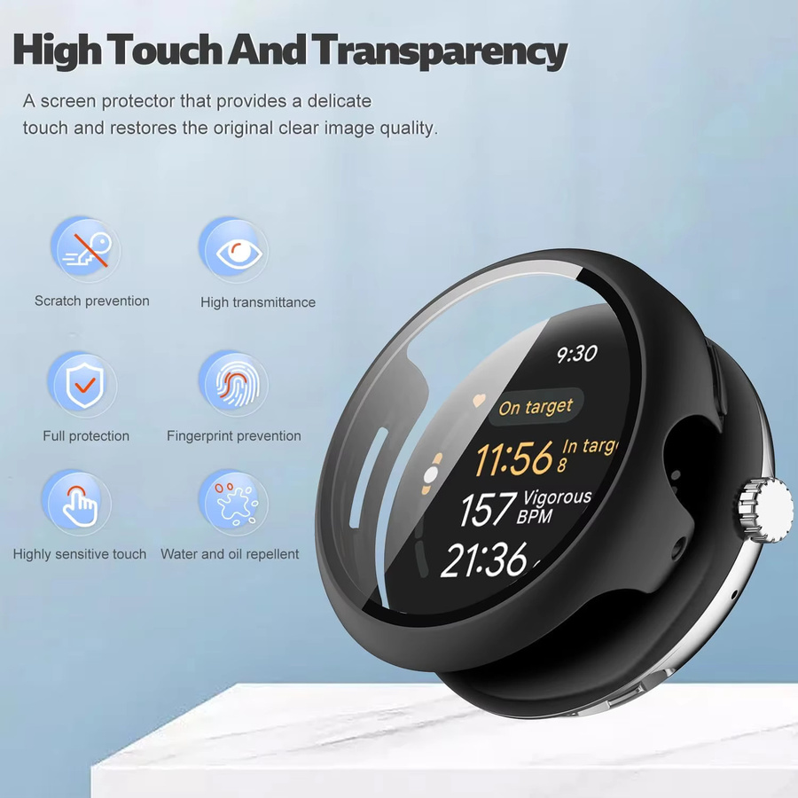 samusak Uhrenhülle mit Glas, Google Pixel Watch, Schwarz, PC - Bild 4