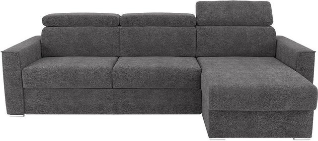 Vente-unique Schlafsofa Vizir in Anthrazitgrau, L-Form, modern und stoffbezogen, Liegefläche 140 x 200 cm - Bild 1