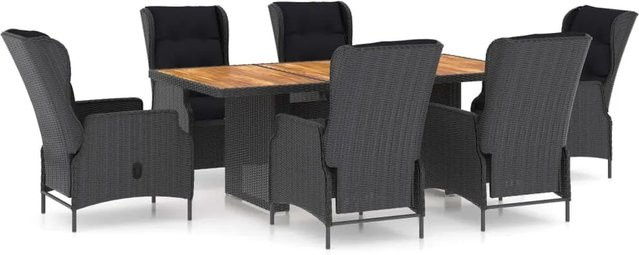 vidaXL 7-tlg Garten-Essgruppe aus Poly Rattan und Akazienholz in Dunkelgrau - Bild 1