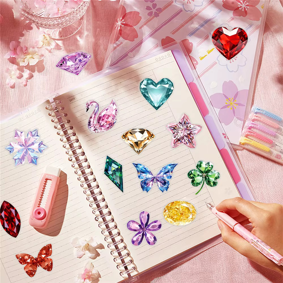 Bunte HD Diamant-Edelstein-Aufkleber aus transparentem PET, wasserfeste Ins-Style Sticker für Tassen, Handys und Laptops, 50 Stück - Bild 3