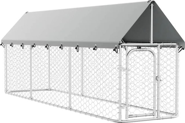 vidaXL Outdoor-Hundezwinger aus verzinktem Stahl mit Dach in Grau, B/T/H: 400 x 100 x 150 cm - Bild 1