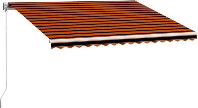 vidaXL Einziehbare Markise Handbetrieben mit Faltarmen aus Aluminium und Polyester, Orange und Braun gestreift, B: 450 cm, T: 300 cm - Bild 1