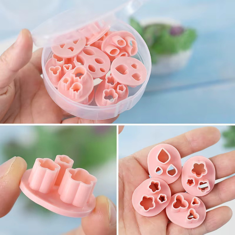 10 Stück Polymer-Ton-Ausstechformen in Pink für handgemachte Ohrringe mit Blumen- und Blättermotiven aus Kunststoff - Bild 1