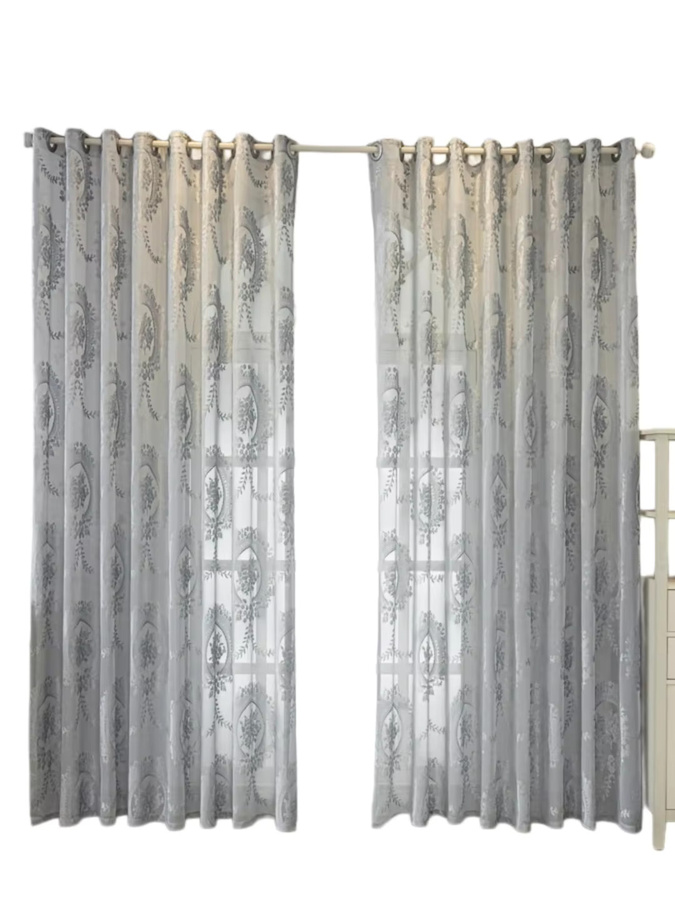 CENTURyMiG Vorhang mit floraler Bestickung in Grau, B/H: 100 x 200 cm - Bild 2