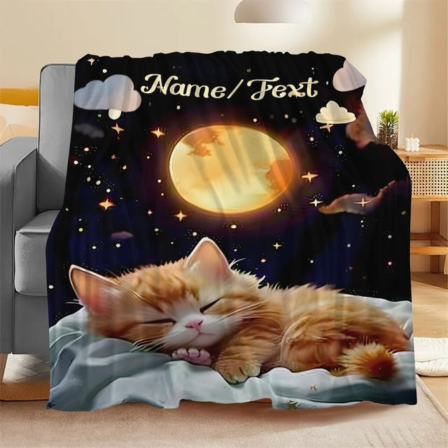 Personalisierbare ZIZ Decke mit Katzenmuster in Multicolour, B/H: 100 x 75 cm - Bild 1