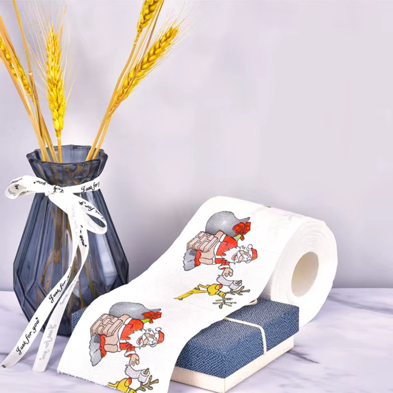 Weihnliches Toilettenpapier mit Weihnachtsmuster und Santa-Motiv in Weiß - Bild 2