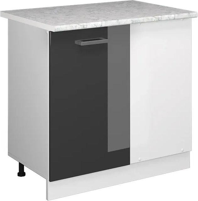Vicco Eckunterschrank R-Line Anthrazit Hochglanz/Weiß mit Marmor-Optik Höhe: 86 cm - Bild 1