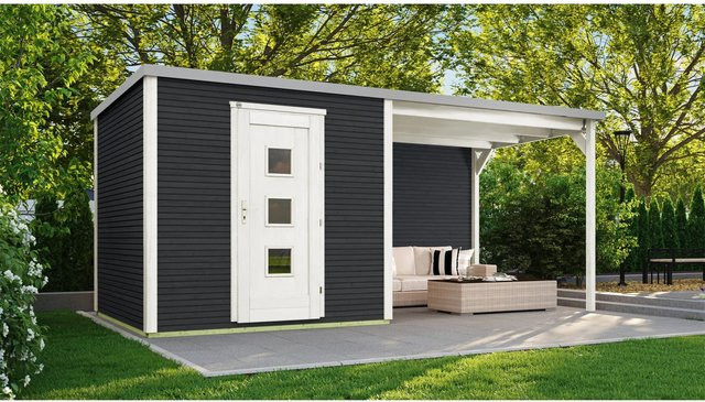 WEKA Holz-Gartenhaus wekaLine 413 B mit Flachdach und Vordach in Anthrazit, B/H/T: 546 x 244 x 250 cm - Bild 1