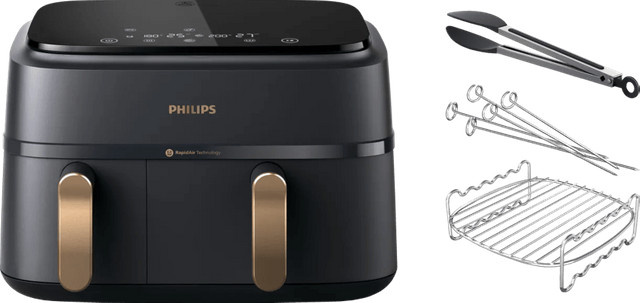 Philips 3000 Series Dual Basket Heißluftfritteuse NA352/00 mit Dual Zone Technologie und Garset in Schwarz - Bild 1