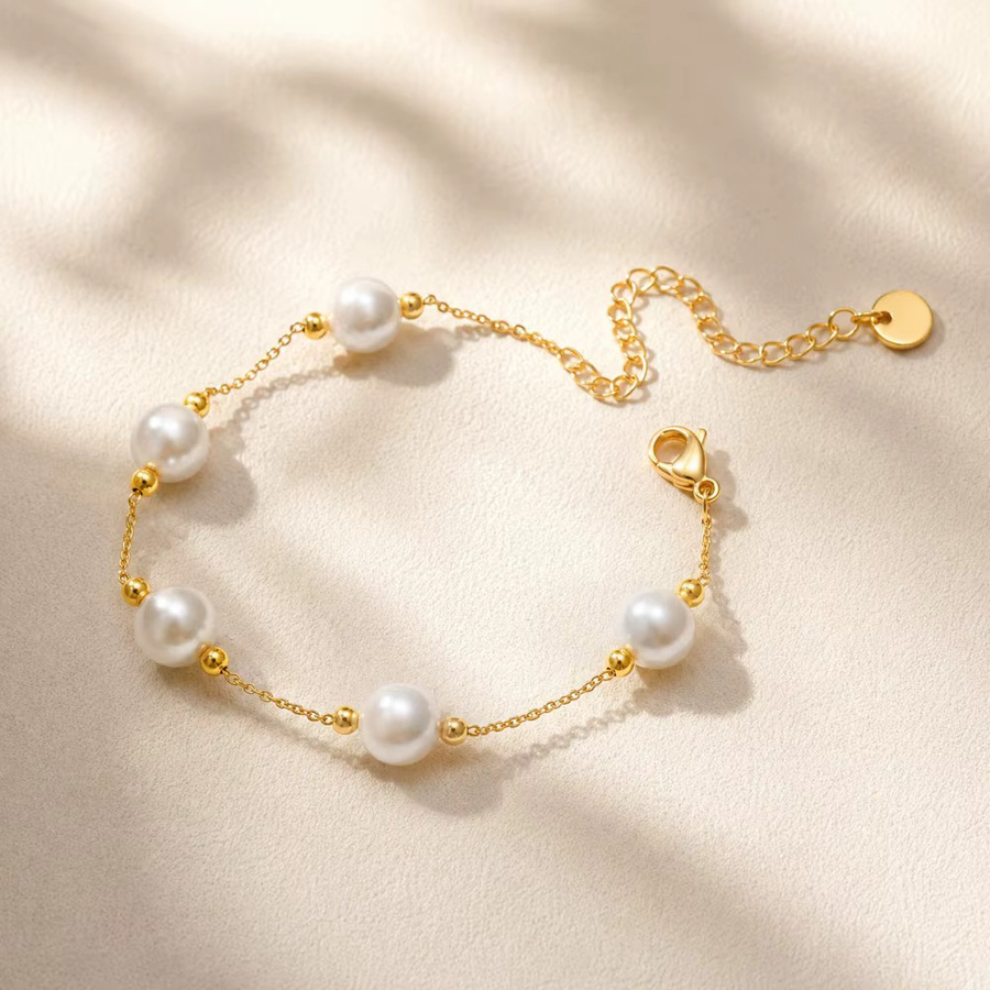 amofa Kettenarmband, Gold, Perle, Minimalistisch, Unisex - Bild 2