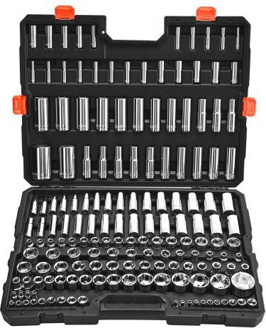 VEVOR Steckschlüsselsatz 163-teilig aus verchromtem CR-V-Stahl in Silber mit 1/4 Zoll Antrieb, SAE und metrisch, inklusive Aufbewahrungskoffer - Bild 1