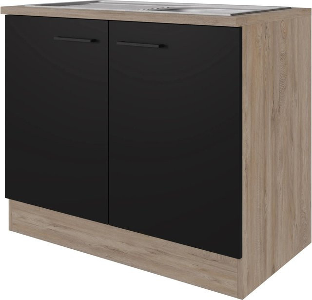 Flex-Well Küchen-Spülenunterschrank Capri Schwarz Matt mit Antifingerprint-Effekt B/H/T: 100 x 85 x 60 cm - Bild 1