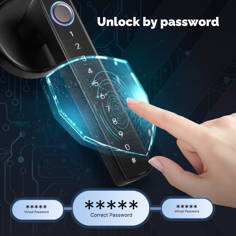 MOES Tuya ZigBee Smart Fingerabdruck-Türgriffschloss in Schwarz mit Passwort, IC-Karte und Schlüssellosem Zugang, kompatibel mit Alexa und Google Hub - Bild 3