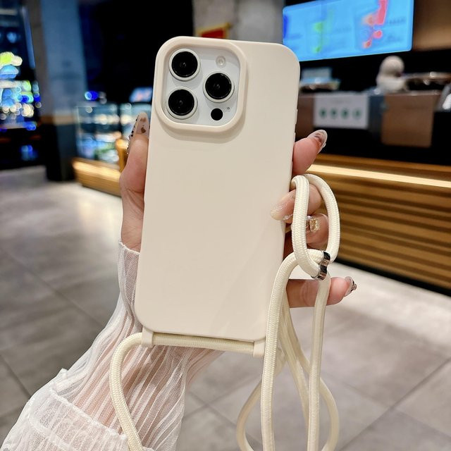 Crossbody Lanyard Riemen als Handyhülle für iPhone 17 16 15 14 13 12 Pro Max in Weiß - Bild 1