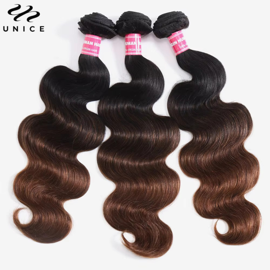 UNice Hair Body Wave Bundles, Chestnut Brown Ombre, Echthaar-Bündel - Bild 4
