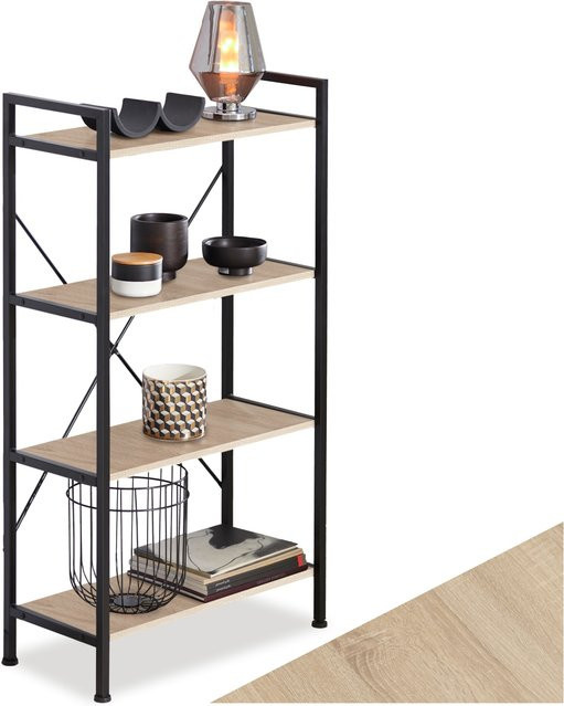 tectake Regal Leeds Industrial Style mit 4 Ebenen aus Holz und Stahl in Eiche Sonoma, B/T/H: 67,5 x 31,5 x 121,5 cm - Bild 1