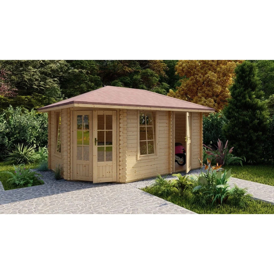 Finn Art Blockhaus Norwegen Gartenhaus aus Holz mit Abstellraum, Unbehandelt, Braun, B/T/H: 450 x 298 cm - Bild 2