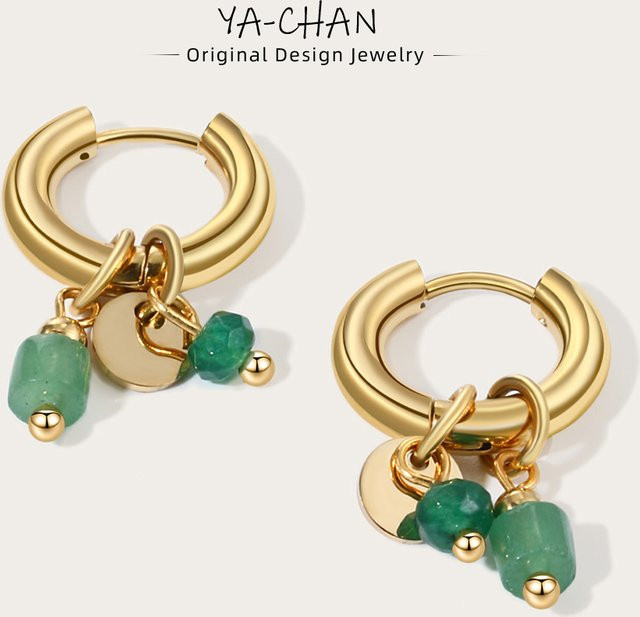 YACHAN Creolen, Edelstahl, Gold, Naturstein, Damen - Bild 1