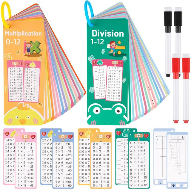 Multiplikations- und Divisions-Lernkarten, 30-teiliges Set, mit 4 Whiteboard-Stiften, weiß - Bild 1