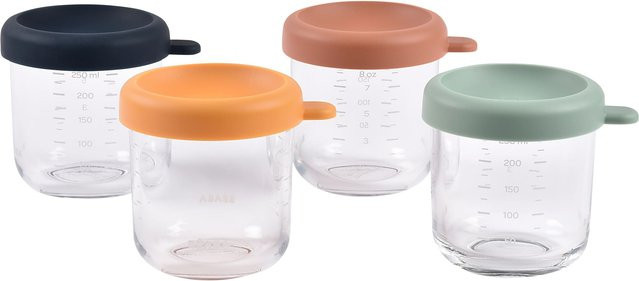 Beaba 4er-Pack Portionsbehälter aus Glas mit Silikon Deckel, Mehrfarbig, Luftdicht und Auslaufsicher - Bild 1