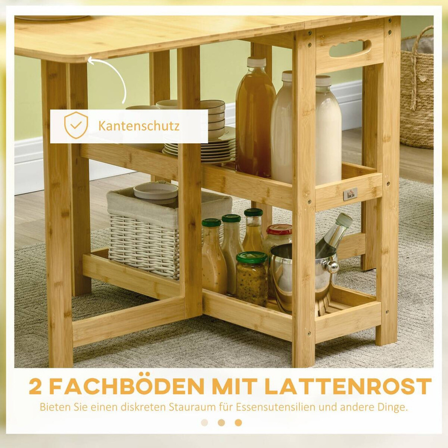 HOMCOM Klapptisch aus Bambus in Braun mit ausziehbarer Butterfly-Platte, B/T/H: 80 x 150 x 73,5 cm - Bild 2