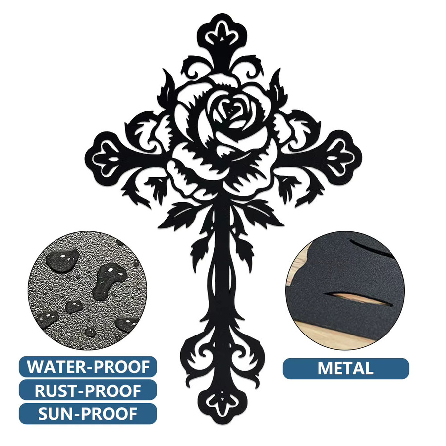 DDPNKL Christliches Metallkreuz mit floralem Design in Schwarz als Wanddekoration - Bild 2