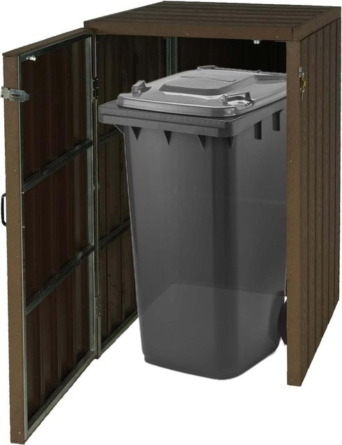 WPC-Mülltonnenverkleidung MCW-J28 Premium Mülltonnenbox in Holzoptik aus Metall, erweiterbar, Farbe: Braun - Bild 1