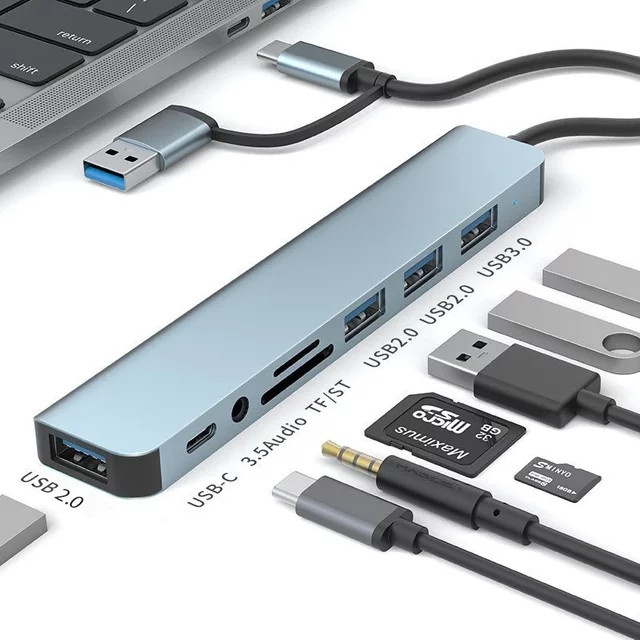 Xiaomi 8-in-1 USB C Expander Hub Multiport Adapter in Grau mit USB 3.0 und 4K DisplayPort für Telefon und Tablet - Bild 1