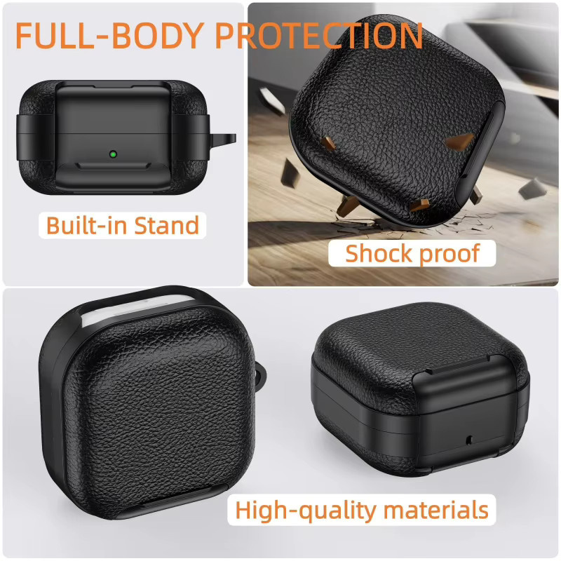 Stoßfeste Lederhülle mit Sicherheitsverschluss für Samsung Galaxy Buds 4 und Buds 4 Pro in Schwarz oder Weiß - Bild 3